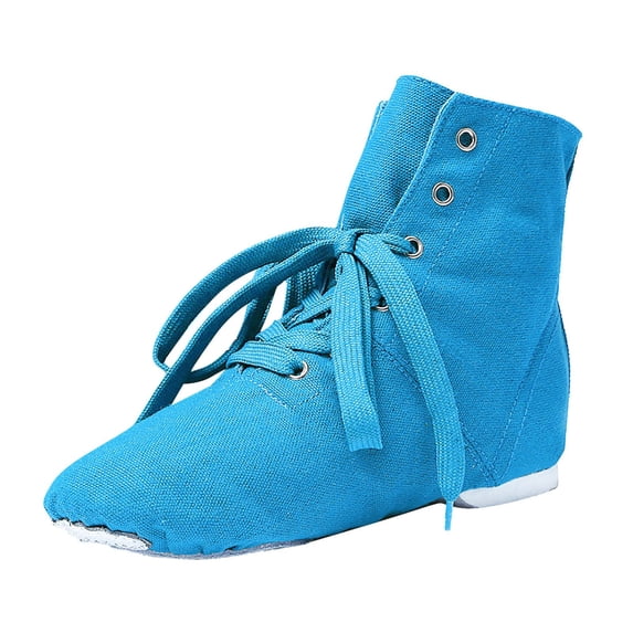 AUDeals Women's Canvas Jazz Dance Boots Lace Up Split Sole Flat Ankle Shoes for Practice Performance and Class Wear (Blue, 5.5-6 Years)