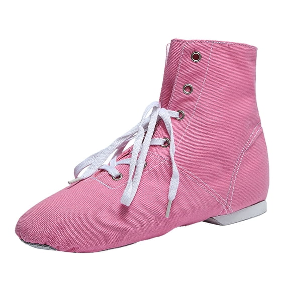 AUDeals Women's Canvas Jazz Dance Boots Lace Up Split Sole Flat Ankle Shoes for Practice Performance and Class Wear (Red, 9.5-10 Years)
