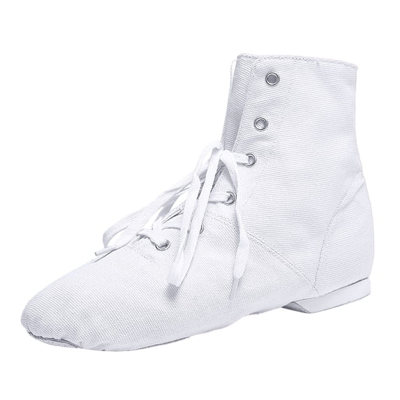 AUDeals Women's Canvas Jazz Dance Boots Lace Up Split Sole Flat Ankle Shoes for Practice Performance and Class Wear (White, 5.5-6 Years)