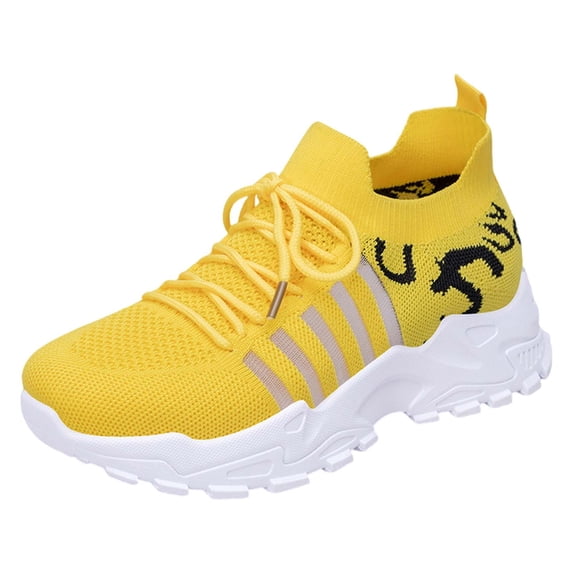 AUDeals Women’s Casual Sneakers Slip Resistant Lightweight Breathable Shoes Flexible Abrasion Resistant Sole Tennis Shoes (Yellow, 7)