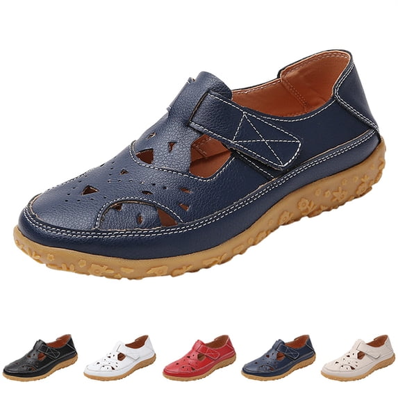 AUDeals Women's Closed Toe Sandals, Orthopedic Flat Shoes with Arch Support and Breathable Hollow Out Comfort (Blue, 11)