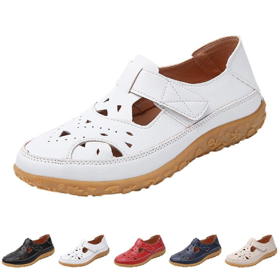 AUDeals Women's Closed Toe Sandals, Orthopedic Flat Shoes with Arch Support and Breathable Hollow Out Comfort (White, 9)