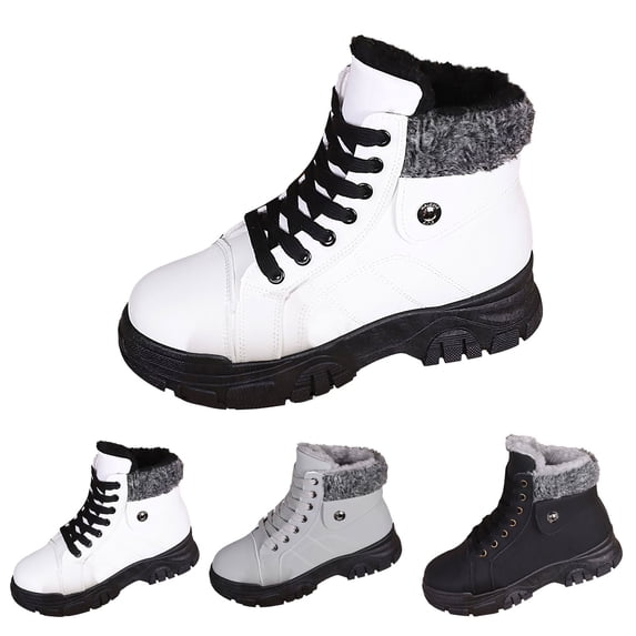 AUDeals Women's Combat Boots, PU Leather High Top Shoes with Thick Warm Non Slip Sole, Outdoor Hiking Winter Style