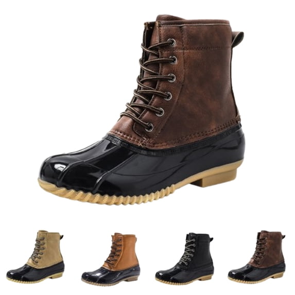 AUDeals Women's Duck Boots, Lace Up Waterproof Snow Shoes with Two Tone Style and Mid Calf Winter Comfort