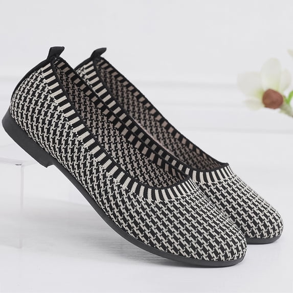 AUDeals Women's Flat Shoes Round Toe Ballet Slip On Knit Shoes with Arch Support Washable Casual Everyday Wear