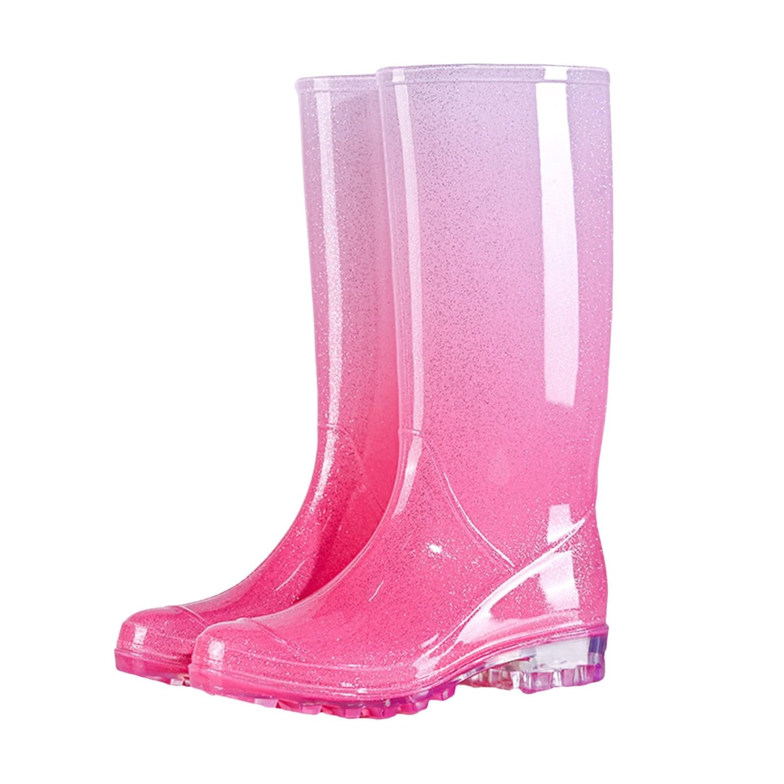 AUDeals Women's Garden Boots, Knee High Waterproof Rain Shoes with ...