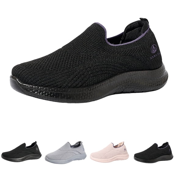 AUDeals Women's Height Increase Sneakers, Knit Platform Shoes with Breathable Comfort for Walking, Travel and Work (Black, 6.5)