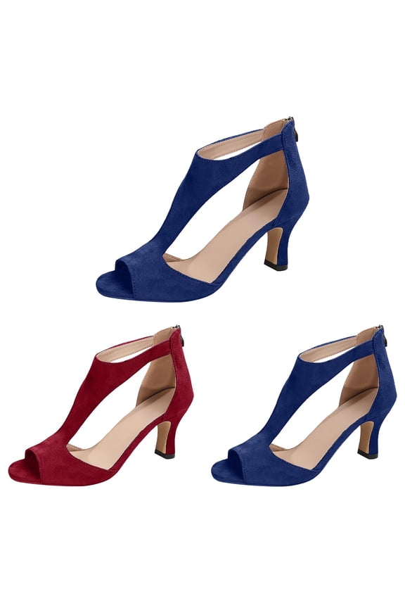 Women's High Heel Sandals, Strappy Open Toe Shoes with Back Zipper and Dressy Party Ready Comfort (Blue, 6)
