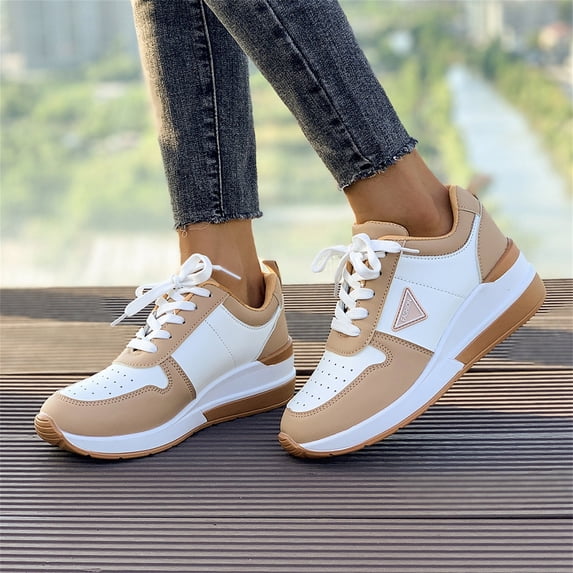 AUDeals Women's High Top Sneakers, Leather Mesh Shoes with Lace Up Comfort and Seamless Style for Casual Athletic Wear