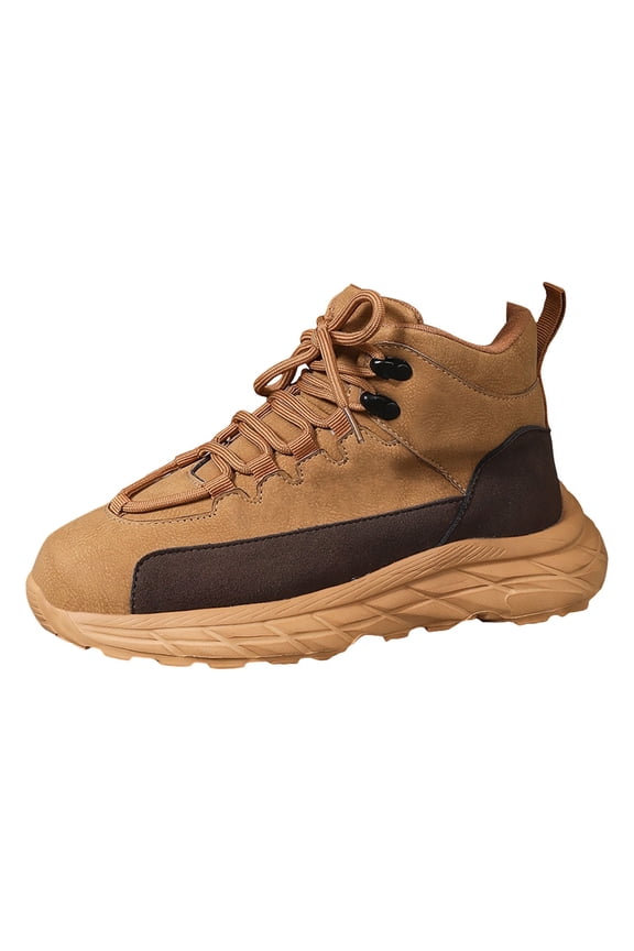 Women’s High Top Suede Leather Sneakers Platform Slip On Chukka Boots Non Slip Lace Up Casual Athletic Shoes (Khaki, 5.5)