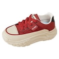 thumbnail image 1 of AUDeals Women’s Leather Platform Sneakers Thick Soled Chunky Lace Up Breathable Casual Trainers Non Slip Walking Dad Shoes (Red, 6), 1 of 5