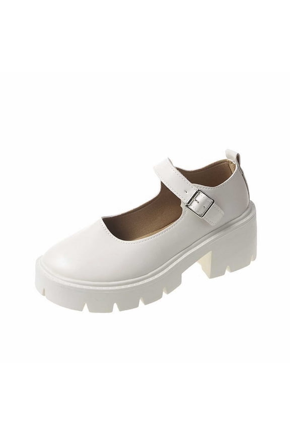 Women’s Mary Jane Shoes Thick Sole Bow Pearl Platform Shoes Gothic Sweet Leather Casual Shoes (White, 7)