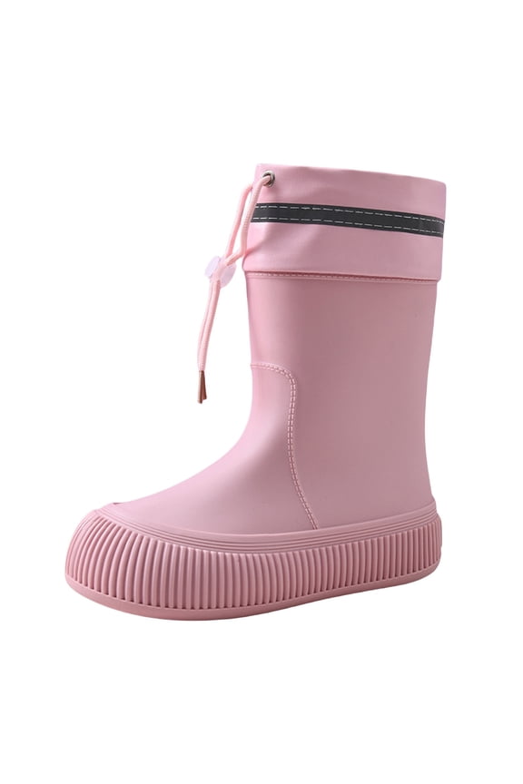 Women’s Mid Calf Rain Boots Muck Boots Lightweight Portable Garden Shoes Drawstring Boots Easy On Outdoor Playing Boots (Pink, 8)