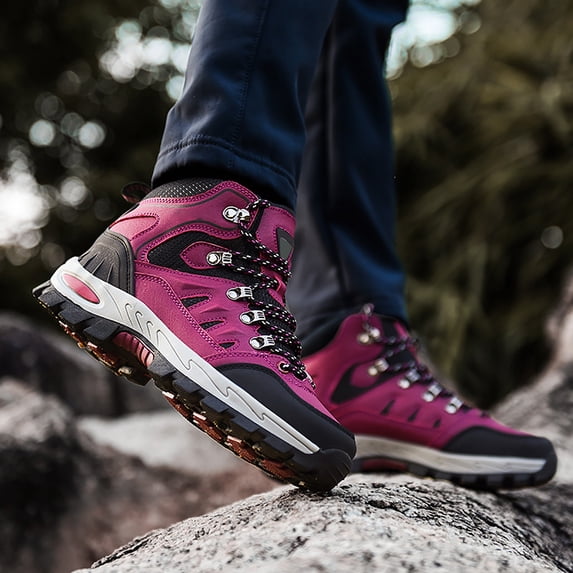 AUDeals Women's Mid Top Hiking Boots, Shock Absorbing Outdoor Shoes with Non Slip Comfort, Breathable Camping Trekking Style
