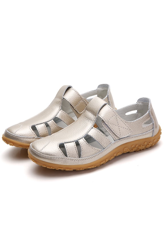 Women's Open Toe Shoes, Hollow Casual Flats with Arch Support and Lightweight Comfort for Daily Wear (Gold, 6)