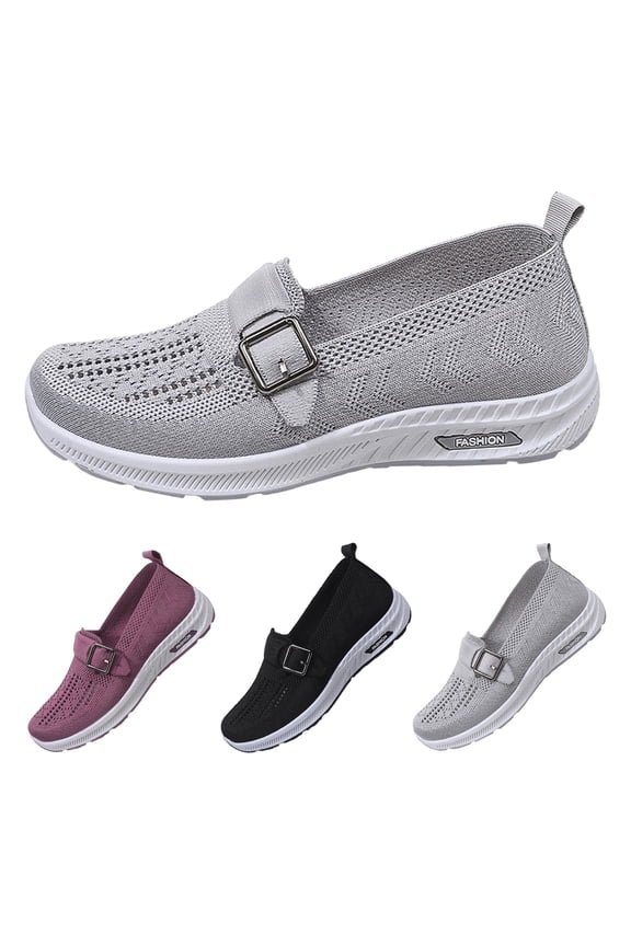 Women's Orthopedic Slip On Shoes, Woven Mesh Flats with Arch Support and Non Slip Comfort for Daily Wear (Grey, 6)