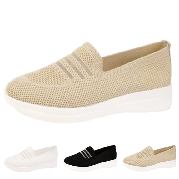 AUDeals Women's Orthopedic Sneakers, Breathable Woven Mesh Shoes with Arch Support for Standing All Day Comfort (Beige, 9)