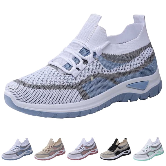AUDeals Women's Orthopedic Sneakers, Thick Sole Mesh Shoes with Breathable Comfort for Training and Daily Walking (Blue, 7.5)
