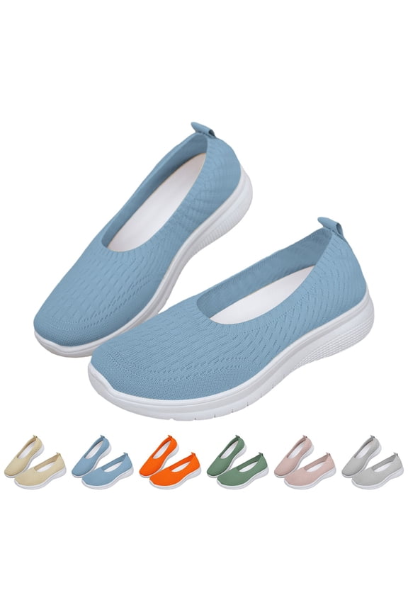 Women's Orthopedic Sneakers, Woven Breathable Walking Shoes with Arch Support and Wide Fit Comfort (Light Blue, 9)