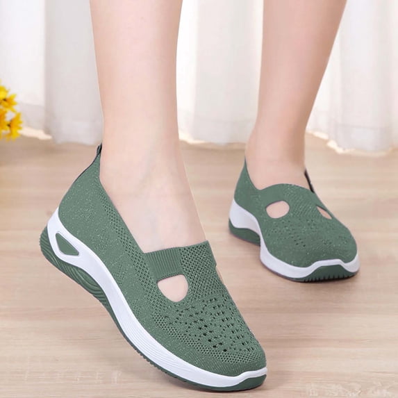 AUDeals Women's Orthopedic Walking Shoes, Square Toe Slip On Sneakers with Arch Support and Soft Foam Comfort (Green, 6.5)