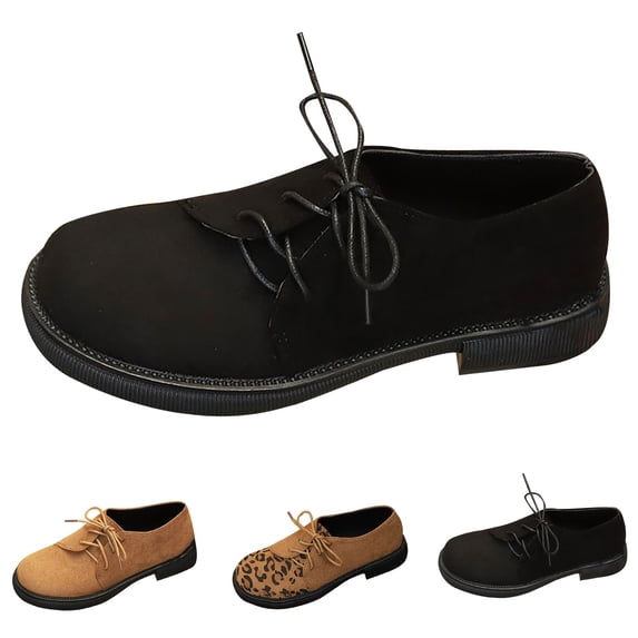 AUDeals Women's Oxford Shoes, Lace Up Business Flats with Low Heel Comfort and Non Slip Style for Formal Wear (Black, 6)