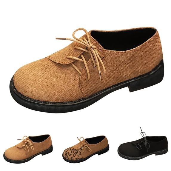 AUDeals Women's Oxford Shoes, Lace Up Business Flats with Low Heel Comfort and Non Slip Style for Formal Wear (Brown, 7.5)
