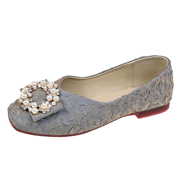 AUDeals Women’s Pearl Rhinestone Slip On Flats Breathable Casual Flat Shoes Non Slip Low Top Dress Shoes (Blue, 9)