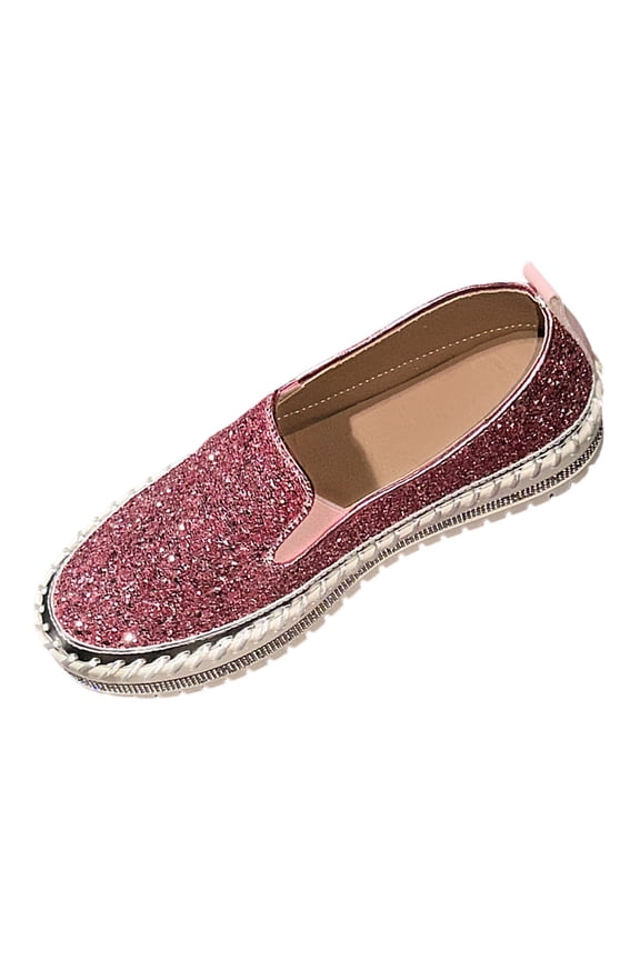 Women’s Platform Walking Shoes Fashion Rhinestone Slip On Sneakers Bling Sequin Casual Cute Bowknot Loafers (Pink, 8)