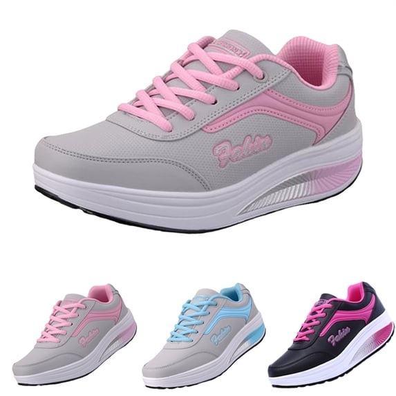 AUDeals Women's Rocker Sneakers, Platform Walking Shoes with Arch Support for Running and Training (Pink, 6)