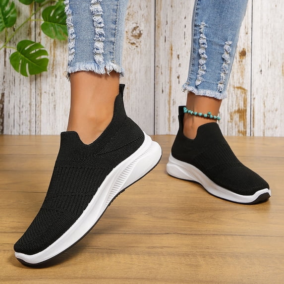 AUDeals Women's Slip On Sneakers, Lightweight Breathable Walking Shoes with Non Slip Comfort for Travel and Work (Black, 7.5)