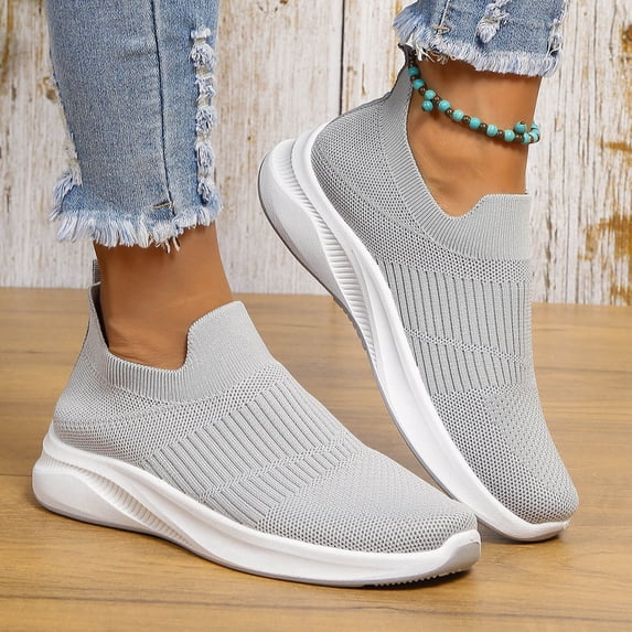 AUDeals Women's Slip On Sneakers, Lightweight Breathable Walking Shoes with Non Slip Comfort for Travel and Work (Grey, 6.5)