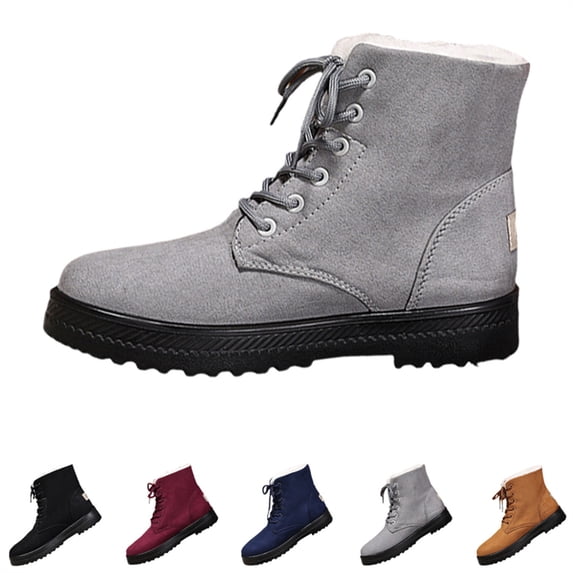 AUDeals Women's Snow Boots, Cute Lace Up Ankle Shoes with Fur Lining and Warm Outdoor Comfort (Grey, 9)