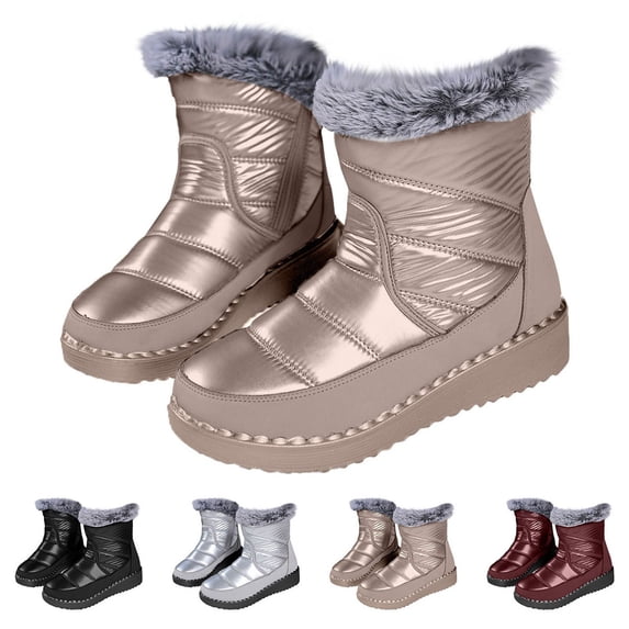 AUDeals Women's Snow Boots, Waterproof Mid Calf Shoes with Zipper and Fur Lining, Warm Orthopedic Platform Winter Style