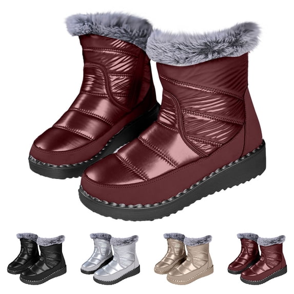 AUDeals Women's Snow Boots, Waterproof Mid Calf Shoes with Zipper and Fur Lining, Warm Orthopedic Platform Winter Style