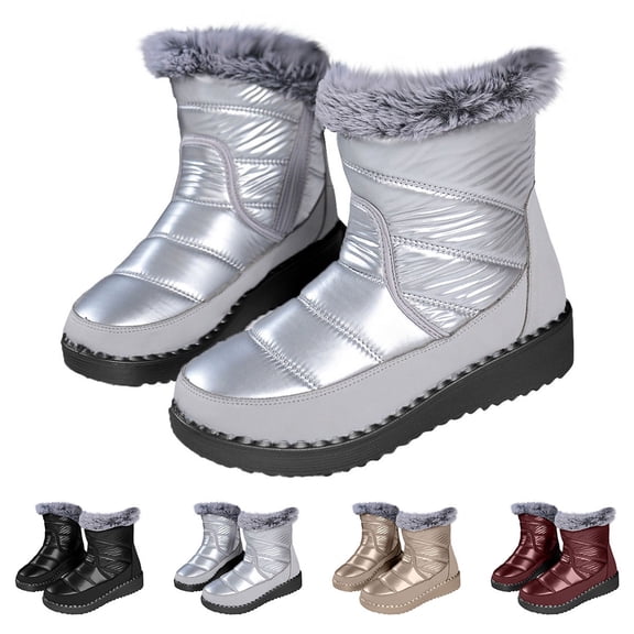 AUDeals Women's Snow Boots, Waterproof Mid Calf Shoes with Zipper and Fur Lining, Warm Orthopedic Platform Winter Style