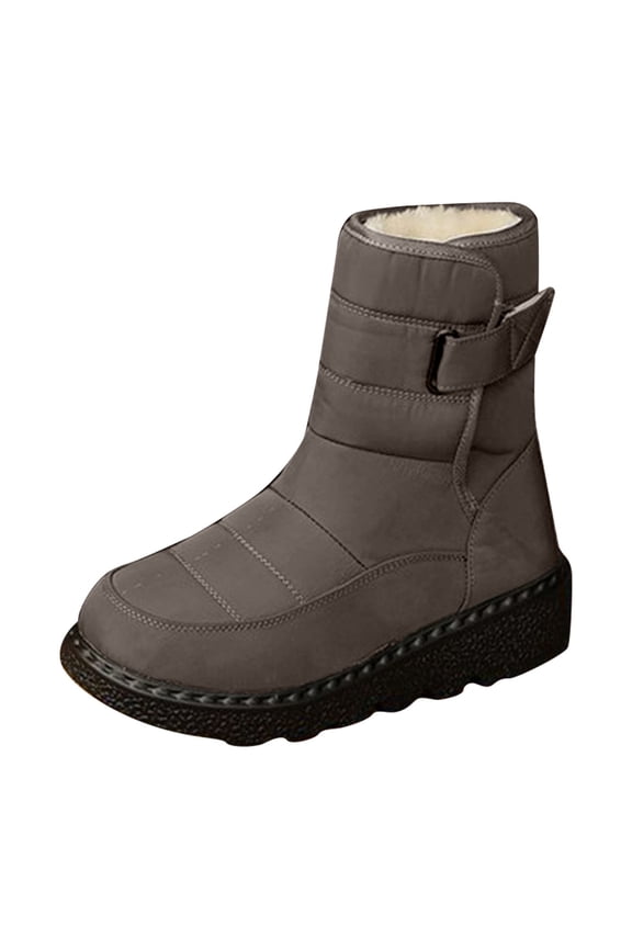 Women’s Thermal Fleece Lined Mid Calf Snow Boots Waterproof Anti Skid Slip On Winter Boots with Hook and Loop (Grey, 7)