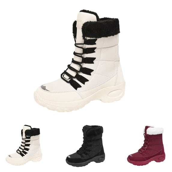 AUDeals Women's Thermal Snow Boots, Insulated Plush Shoes with Waterproof Comfort for Winter Hiking and Daily Wear (Beige, 6.5)