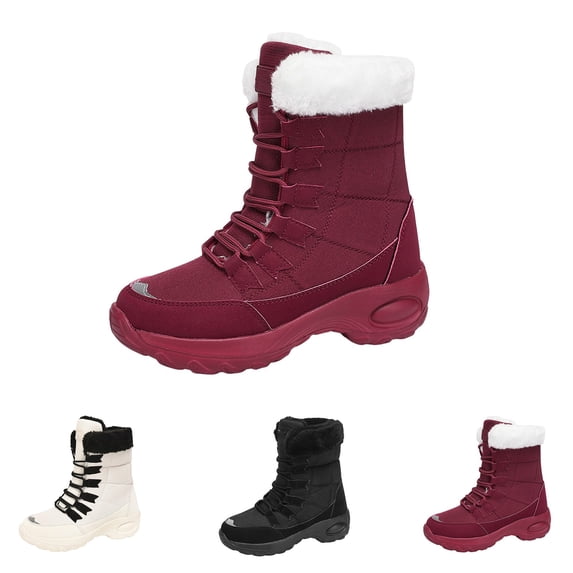 AUDeals Women's Thermal Snow Boots, Insulated Plush Shoes with Waterproof Comfort for Winter Hiking and Daily Wear (Red, 8.5)
