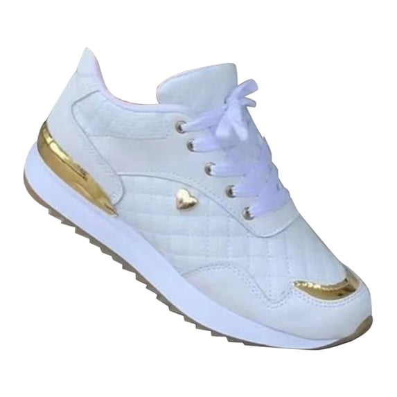 AUDeals Women's Walking Sneakers PU Leather Lace Up Round Toe Platform Casual Shoes for Outdoor Running