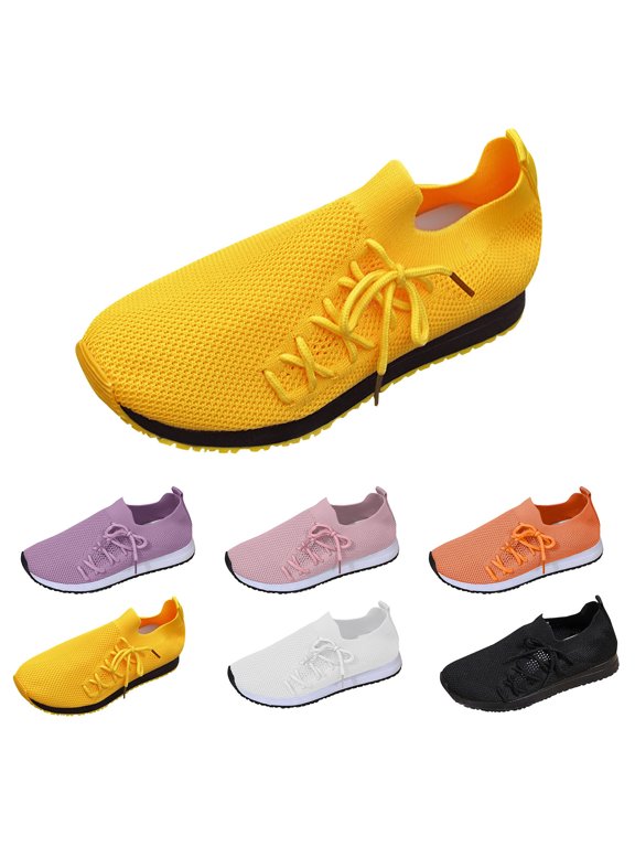 Women's Work Shoes, Lightweight Safety Sneakers with Non Slip Comfort for Warehouse and Travel (Yellow, 6)