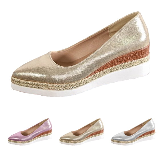 AUDeals Women's Woven Loafer Sandals, Chunky Mid Wedge Heel Shoes with Pointed Toe Comfort for Casual Walking