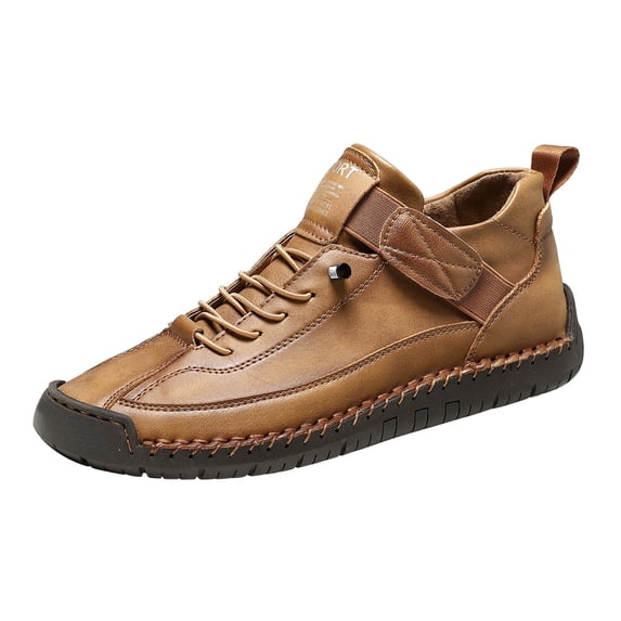 AUDeals Womens Handmade Casual Leather Sneakers Non Slip Ankle Loafers Outdoor Walking Shoes (Brown, 6.5)
