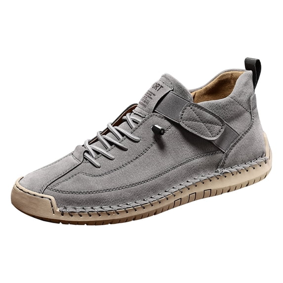AUDeals Womens Handmade Casual Leather Sneakers Non Slip Ankle Loafers Outdoor Walking Shoes (Grey, 6)