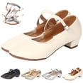 thumbnail image 1 of AUDeals Womens Mary Jane Low Heel Dress Pumps Adjustable Ankle Strap Pointed Toe Casual Flats (White, 6), 1 of 9