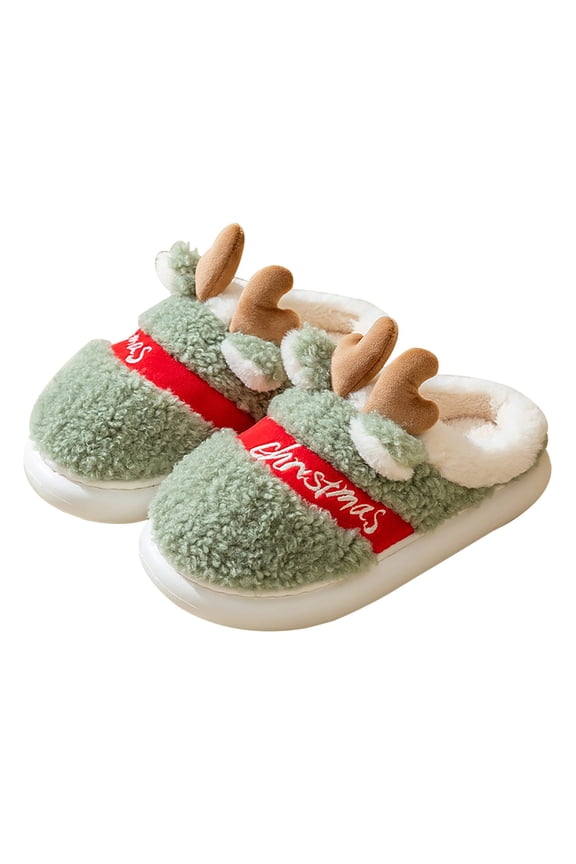 Womens Mens Reindeer Holiday Christmas Slippers House Slippers Cute Cozy Home Non Slip Fuzzy Lightweight Indoor Outdoor Shoes (Green, 10)