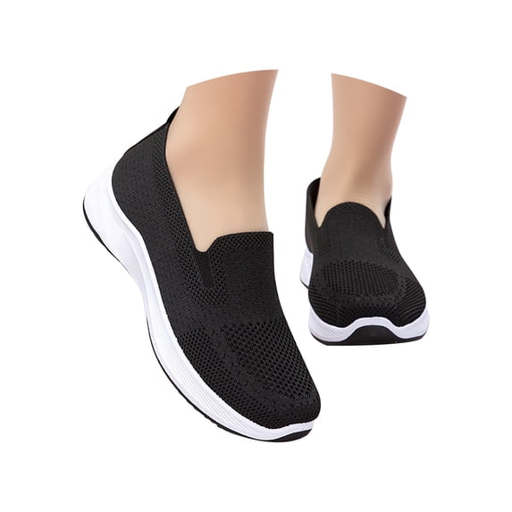 AUDeals Womens Orthopedic Slip On Walking Shoes Air Cushion Lightweight Soft Sole Arch Support Sneakers (Black, 7.5)