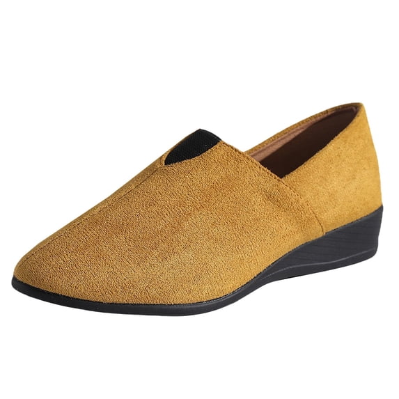AUDeals Womens Suede Loafers Casual Slip On Flat Low Chunky Heel Rounded Toe Dress Shoes Comfortable Everyday Wear Loafers (Yellow, 9)