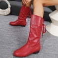thumbnail image 1 of AUDeals Womens Wide Calf Boots Side Zipper Leather Square Toe Short Shaft Slouch Ankle Boots (Red, 6), 1 of 7
