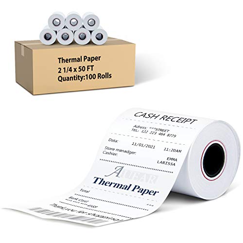 AUEAR, Thermal Cash Register Paper Rolls, 2 1/4" x 50' BPA Free (100 Pack)