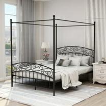 AUFANK Classic Queen Size Metal Canopy Bed Frame, Easy Assembly, Black